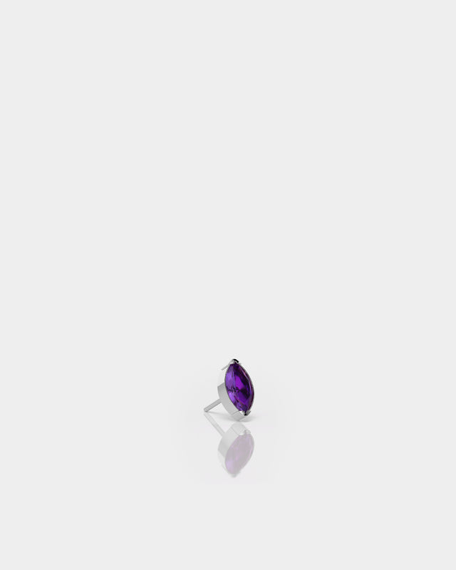 Marquise Solitaire Amethyst Purple CZ Gem in Polished Silver Prong Set Titanium Threadless End for Piercing Jewellery