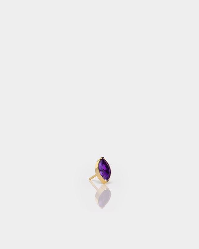 Marquise Solitaire Amethyst Purple CZ Gem in Yellow Gold Prong Set Titanium Threadless End for Piercing Jewellery