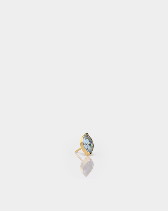 Marquise Solitaire Aquamarine CZ Gem in Gold Prong Set Titanium Threadless End for Piercing Jewellery