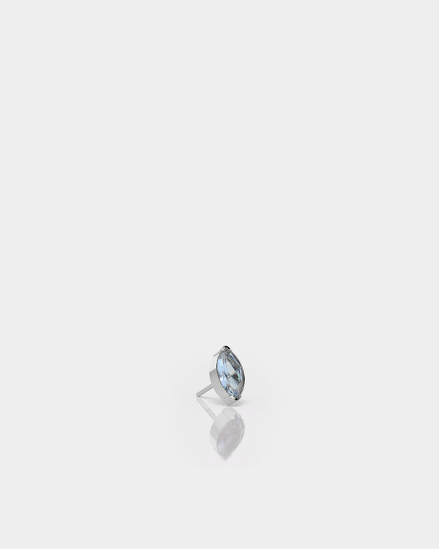 Marquise Solitaire Aquamarine CZ Gem in Polished Silver Prong Set Titanium Threadless End for Piercing Jewellery