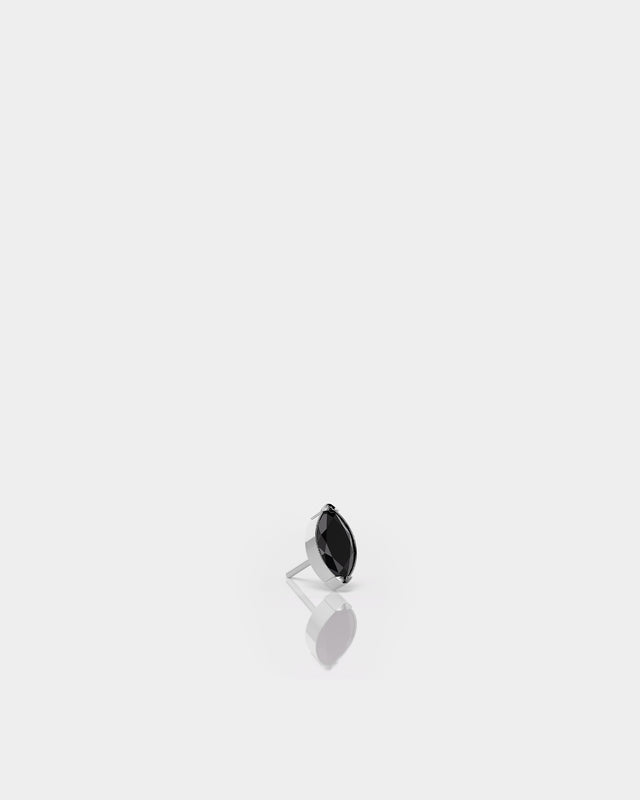 Marquise Solitaire Black CZ Gem in Polished Silver Prong Set Titanium Threadless End for Piercing Jewellery