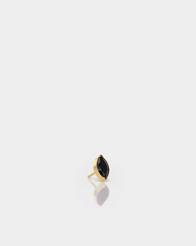 Marquise Solitaire Black CZ Gem in Yellow Gold Prong Set Titanium Threadless End for Piercing Jewellery