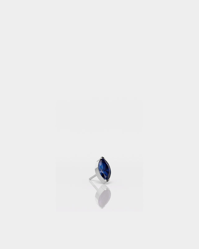 Marquise Solitaire Blue Sapphire CZ Gem in Polished Silver Prong Set Titanium Threadless End for Piercing Jewellery