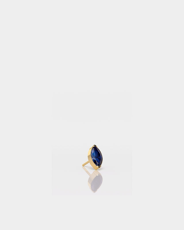 Marquise Solitaire Blue Sapphire CZ Gem in Yellow Gold Prong Set Titanium Threadless End for Piercing Jewellery