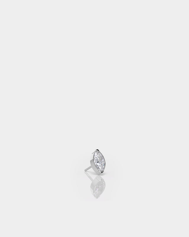 Marquise Solitaire Clear CZ Gem in Polished Silver Prong Set Titanium Threadless End for Piercing Jewellery