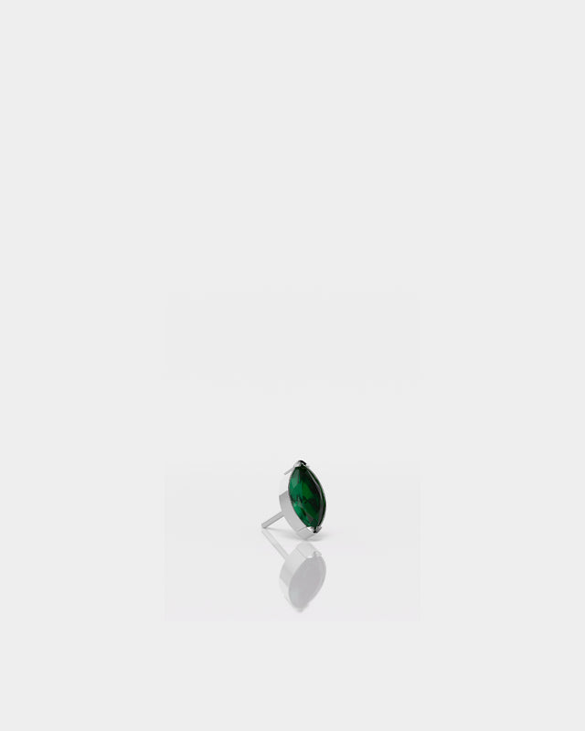 Marquise Solitaire Emerald CZ Gem in Polished Silver Prong Set Titanium Threadless End for Piercing Jewellery