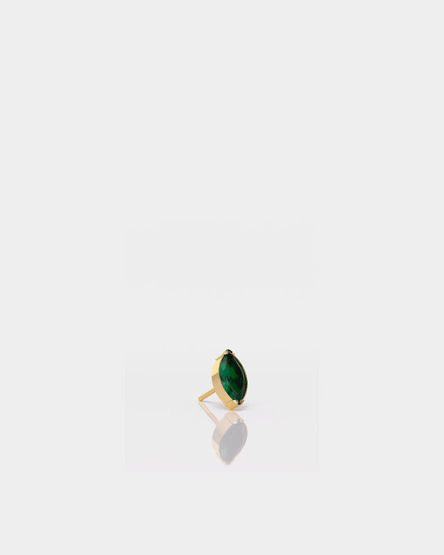 Marquise Solitaire Emerald CZ Gem in Yellow Gold Prong Set Titanium Threadless End for Piercing Jewellery