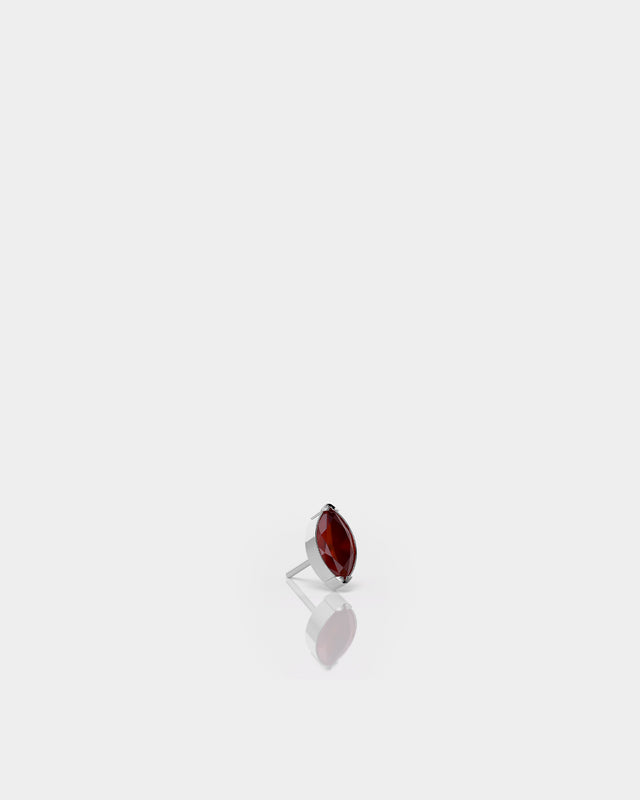 Marquise Solitaire Garnet CZ Gem in Polished Silver Prong Set Titanium Threadless End for Piercing Jewellery