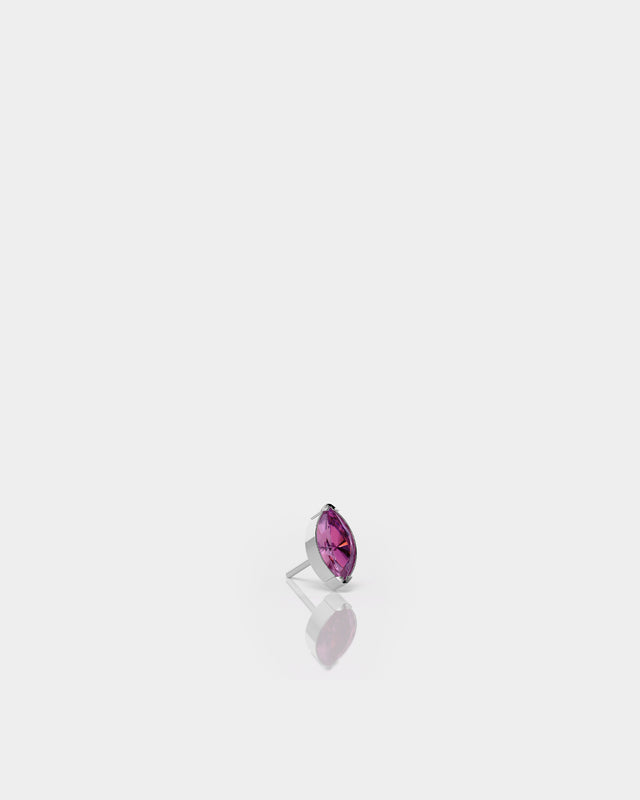 Marquise Solitaire Pink Tourmaline CZ Gem in Polished Silver Prong Set Titanium Threadless End for Piercing Jewellery