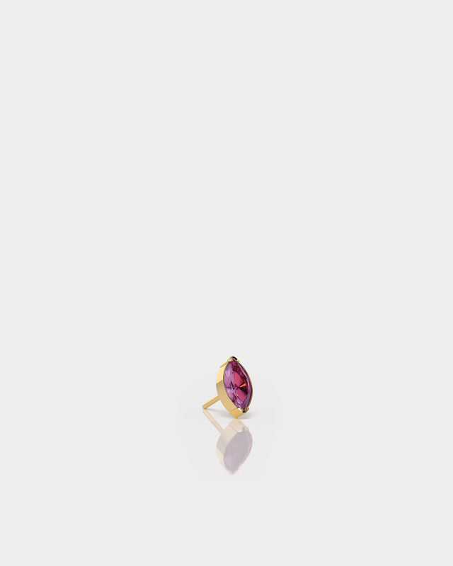 Marquise Solitaire Pink Tourmaline CZ Gem in Yellow Gold Prong Set Titanium Threadless End for Piercing Jewellery