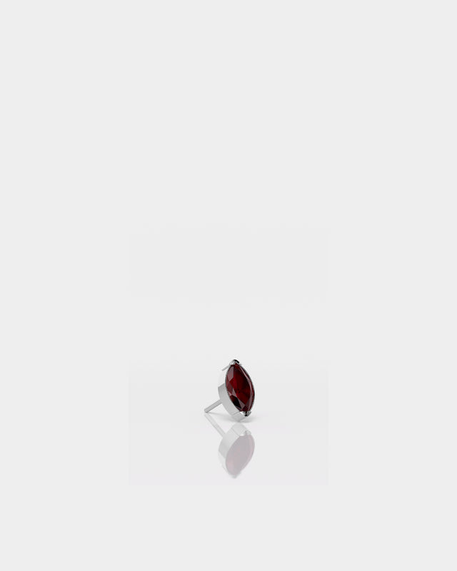 Marquise Solitaire Ruby CZ Gem in Polished Silver Prong Set Titanium Threadless End for Piercing Jewellery