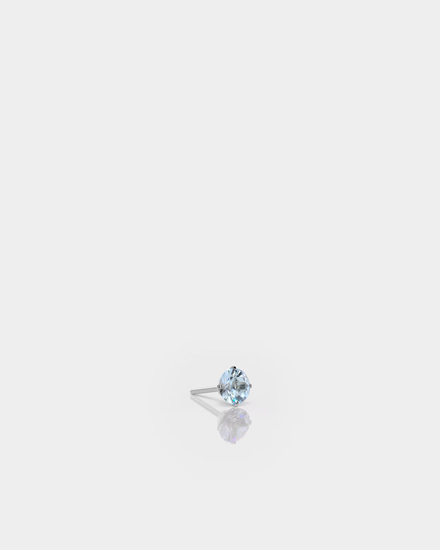 Round Solitaire Aquamarine CZ Gem in Polished Silver 4 Prong Titanium Threadless End for Piercing Jewellery