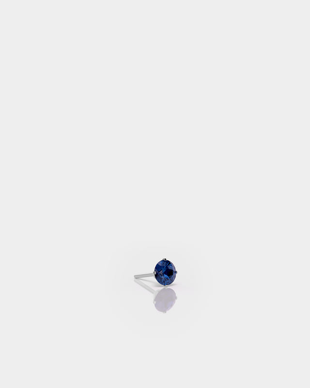 Round Solitaire Blue Sapphire CZ Gem in Polished Silver 4 Prong Titanium Threadless End for Piercing Jewellery