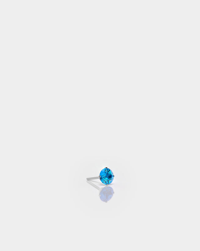 Round Solitaire Blue Topaz CZ Gem in Polished Silver 4 Prong Titanium Threadless End for Piercing Jewellery