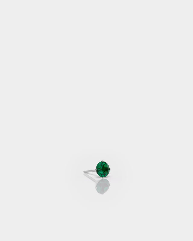 Round Solitaire Emerald CZ Gem in Polished Silver 4 Prong Titanium Threadless End for Piercing Jewellery