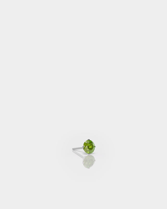 Round Solitaire Peridot CZ Gem in Polished Silver 4 Prong Titanium Threadless End for Piercing Jewellery