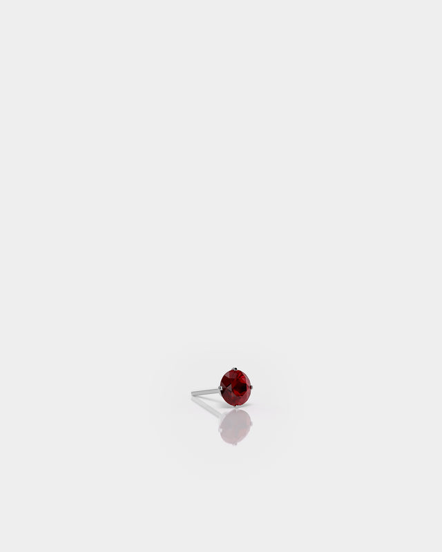 Round Solitaire Ruby CZ Gem in Polished Silver 4 Prong Titanium Threadless End for Piercing Jewellery