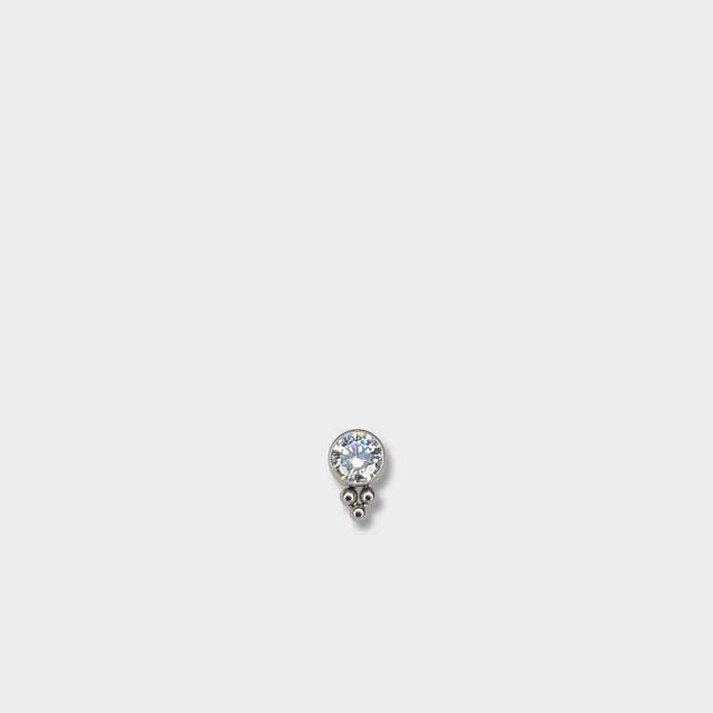 BEADED SINGLE GEM | POLISHED SILVER | CLEAR CRYSTAL CUBIC ZIRCONIA | ATTACHMENT | CARTILAGE PIERCING | HYPOALLERGENIC | TITANIUM