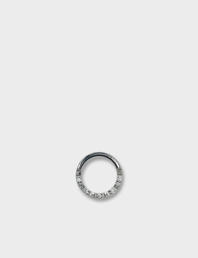 POLISHED SILVER & CLEAR CRYSTAL | OBELISK | HINGED RING | 1.2x8MM (16G) | DAITH | SEPTUM | PIERCING | HYPOALLERGENIC | TITANIUM