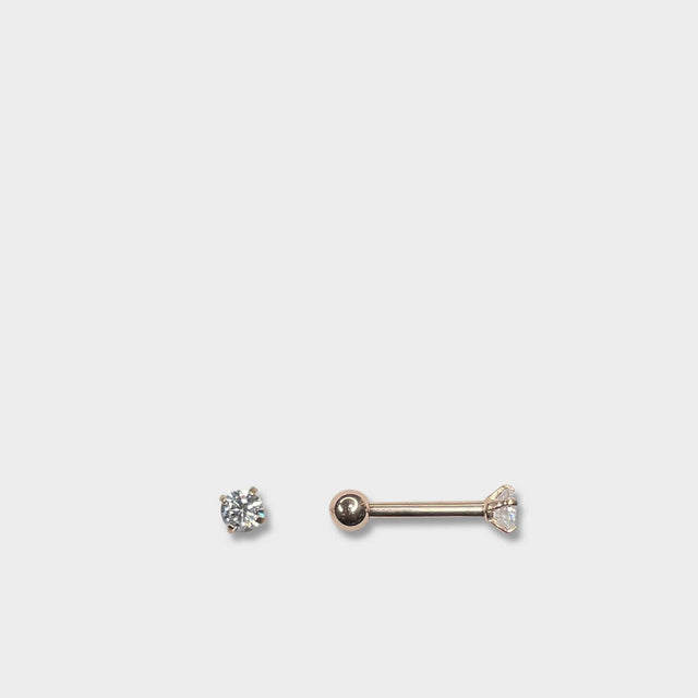 Rose Gold Titanium Solitaire Barbell with Clear Gem