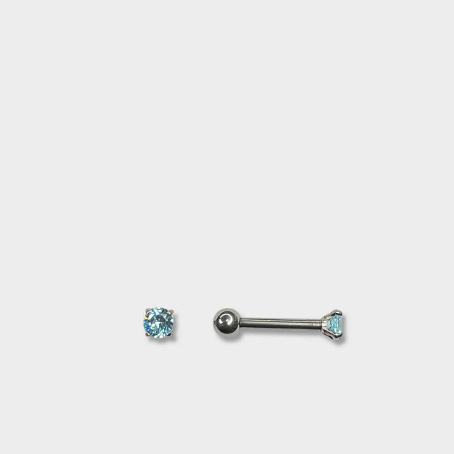 Titanium Solitaire Barbell with Aqua Blue Gem