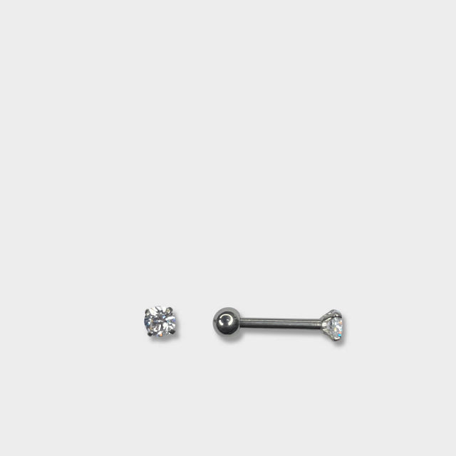 Titanium Solitaire Barbell with Clear Gem