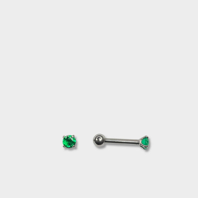 Titanium Solitaire Barbell with Emerald Green Gem